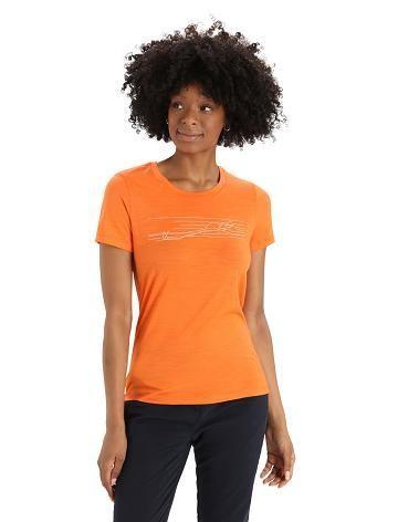 Women's Icebreaker Merino Tech Lite II Short Sleeve Ski Stripes T Shirts Flash | CA 1354FDNM